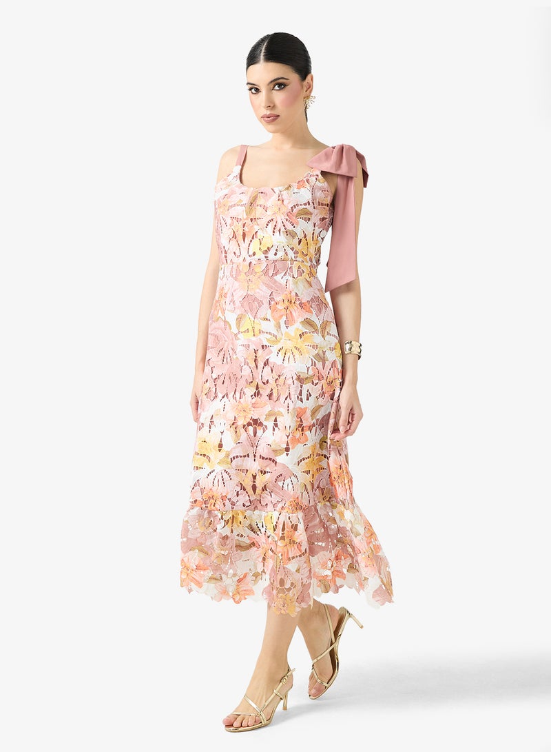 Just Me Floral Lace Midi Dress - Image 1